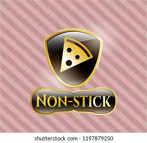  Shiny emblem with pizza slice icon and Non-stick text inside