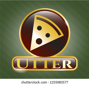  Shiny emblem with pizza slice icon and Utter text inside