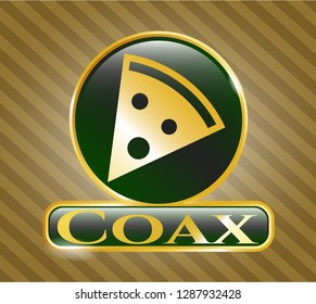  Shiny emblem with pizza slice icon and Coax text inside