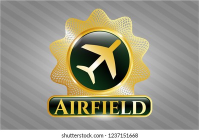  Shiny emblem with plane icon and Airfield text inside