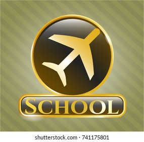  Shiny emblem with plane icon and School text inside