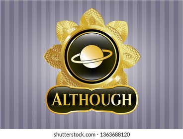  Shiny emblem with planet, saturn icon and Although text inside
