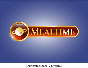  Shiny emblem with planet, saturn icon and Mealtime text inside