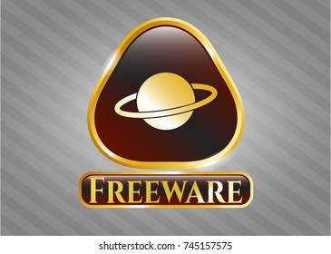  Shiny emblem with planet, saturn icon and Freeware text inside