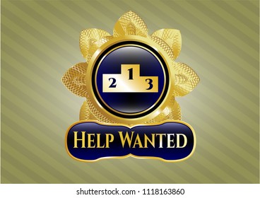  Shiny emblem with podium icon and Help Wanted text inside