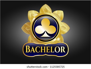  Shiny emblem with poker clover icon and Bachelor text inside