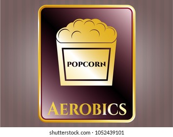  Shiny emblem with popcorn icon and Aerobics text inside