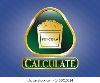  Shiny emblem with popcorn icon and Calculate text inside