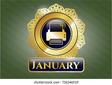  Shiny emblem with printer icon and January text inside