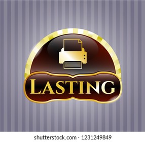  Shiny emblem with printer icon and Lasting text inside