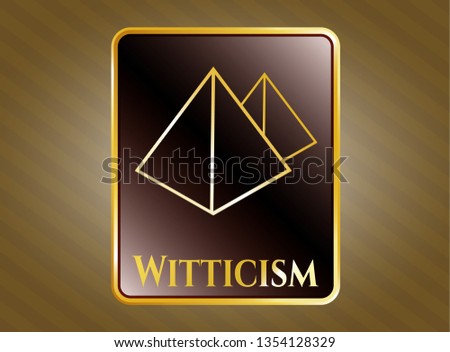  Shiny emblem with pyramids icon and Witticism text inside