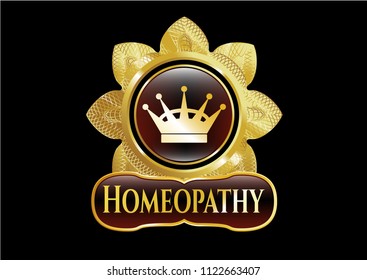  Shiny emblem with queen crown icon and Homeopathy text inside