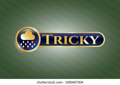  Shiny emblem with rain icon and Tricky text inside