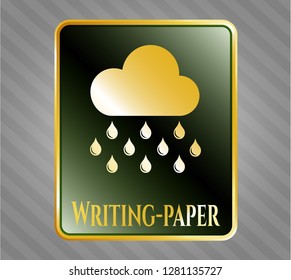  Shiny emblem with rain icon and Writing-paper text inside