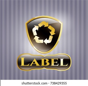  Shiny emblem with recycle icon and Label text inside