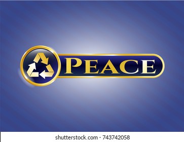  Shiny emblem with recycle icon and Peace text inside