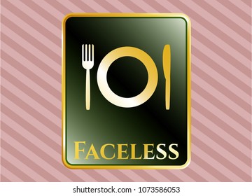   Shiny emblem with restaurant icon and Faceless text inside