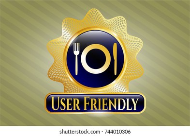  Shiny emblem with restaurant icon and User Friendly text inside