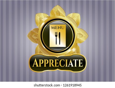  Shiny emblem with restaurant menu icon and Appreciate text inside