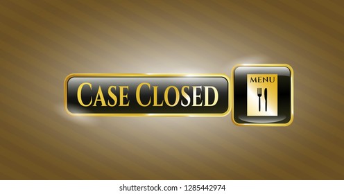  Shiny emblem with restaurant menu icon and Case Closed text inside