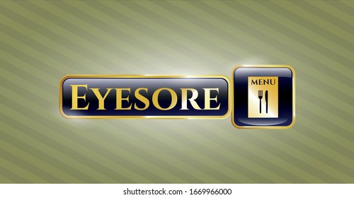  Símbolo brillante con icono del menú del restaurante y texto de Eyesore dentro