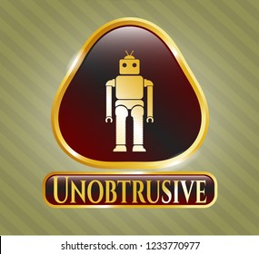  Shiny emblem with robot icon and Unobtrusive text inside