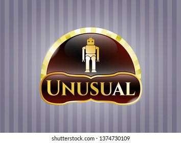  Shiny emblem with robot icon and Unusual text inside