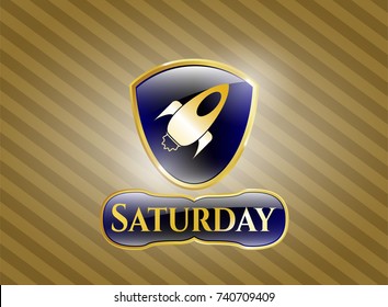  Shiny emblem with rocket icon and Saturday text inside