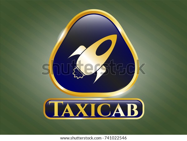 
Shiny emblem with rocket icon and Taxicab text
inside