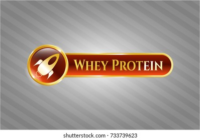  Shiny emblem with rocket icon and Whey Protein text inside