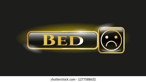  Shiny emblem with sad face icon and Bed text inside