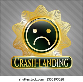  Shiny emblem with sad face icon and Crash-landing text inside