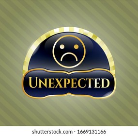  Shiny emblem with sad face icon and Unexpected text inside