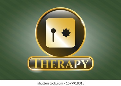  Shiny emblem with safe, safety deposit box icon and Therapy text inside