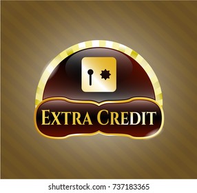  Shiny emblem with safe, safety deposit box icon and Extra Credit text inside