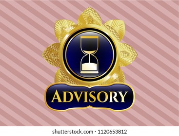  Shiny emblem with sand clock icon and Advisory text inside