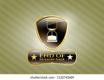  Shiny emblem with sand clock icon and End of Season Sale text inside