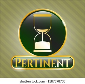  Shiny emblem with sand clock icon and Pertinent text inside