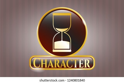 Shiny emblem with sand clock icon and Character text inside