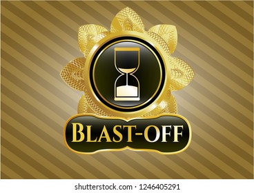  Shiny emblem with sand clock icon and Blast-off text inside