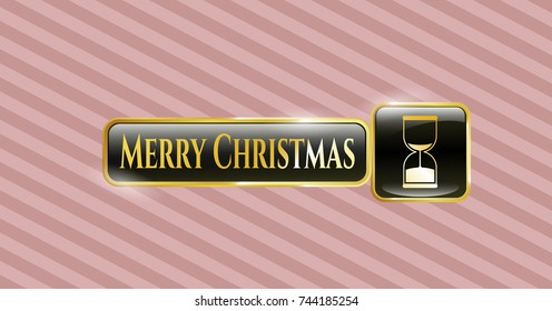  Shiny emblem with sand clock icon and Merry Christmas text inside