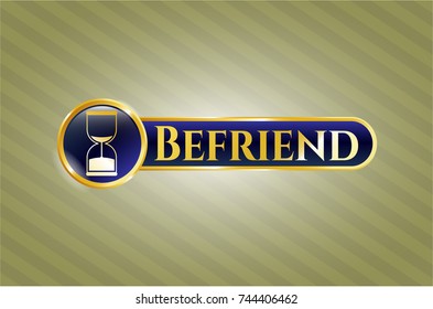  Shiny emblem with sand clock icon and Befriend text inside