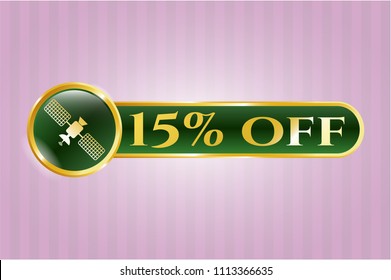   Shiny emblem with satelite icon and 15% off text inside