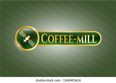  Shiny emblem with satelite icon and Coffee-mill text inside