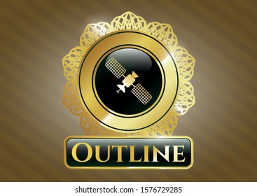  Shiny emblem with satelite icon and Outline text inside