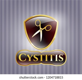  Shiny emblem with scissors icon and Cystitis text inside