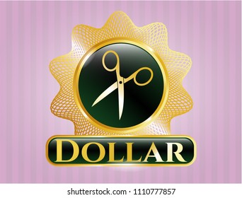   Shiny emblem with scissors icon and Dollar text inside