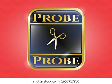  Shiny emblem with scissors icon and Probe text inside