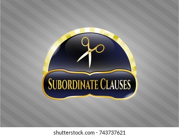  Shiny emblem with scissors icon and Subordinate Clauses text inside