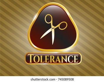  Shiny emblem with scissors icon and Tolerance text inside